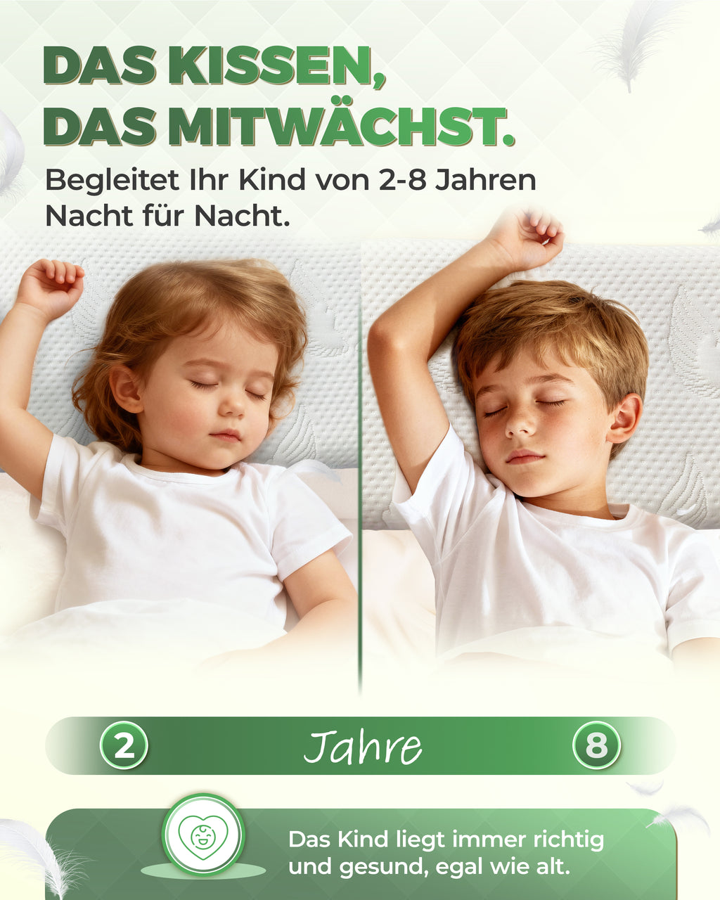 Flaches Kinderkissen aus Memory Foam mit 3D Tencel Bezug