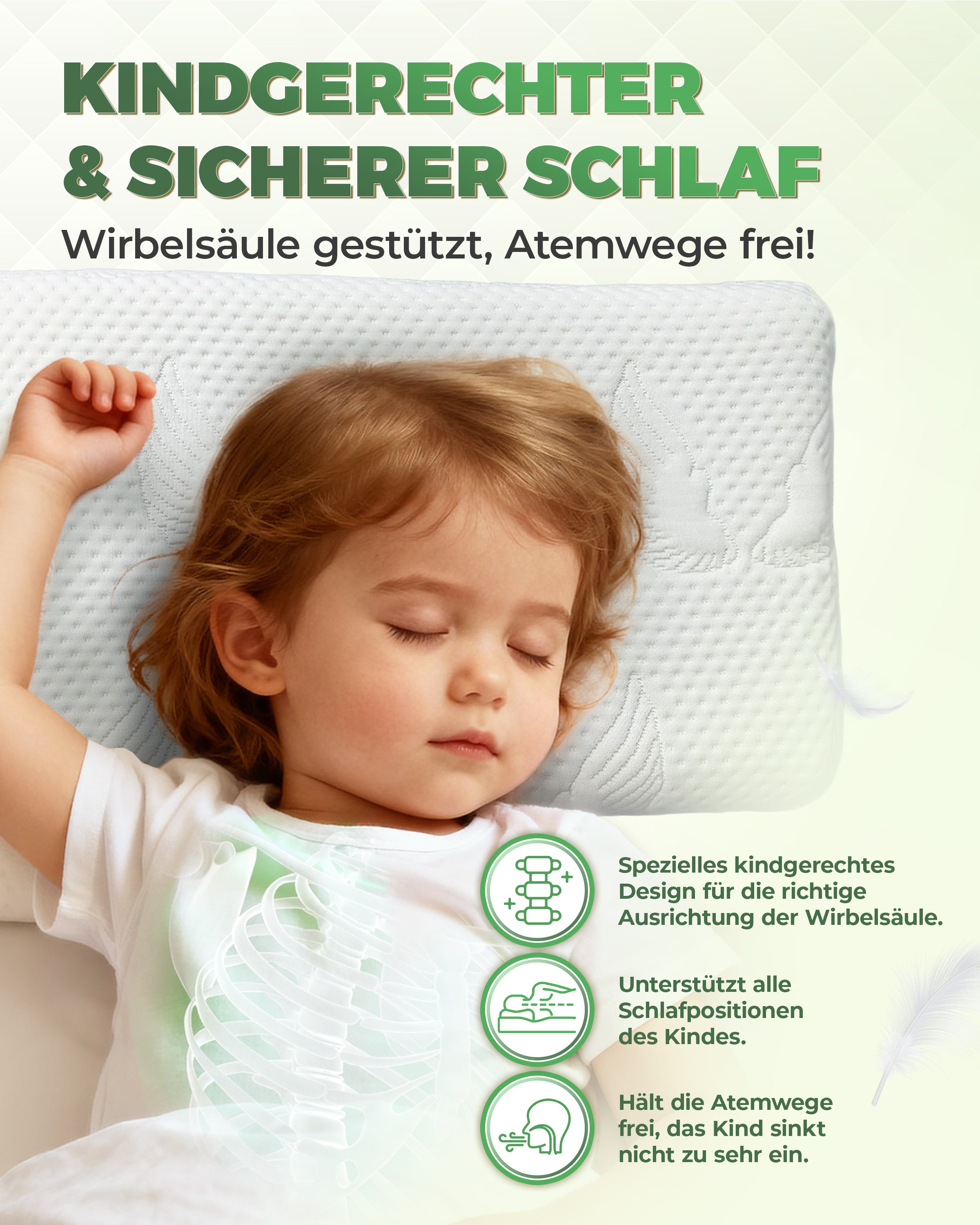 Flaches Kinderkissen aus Memory Foam mit 3D Tencel Bezug