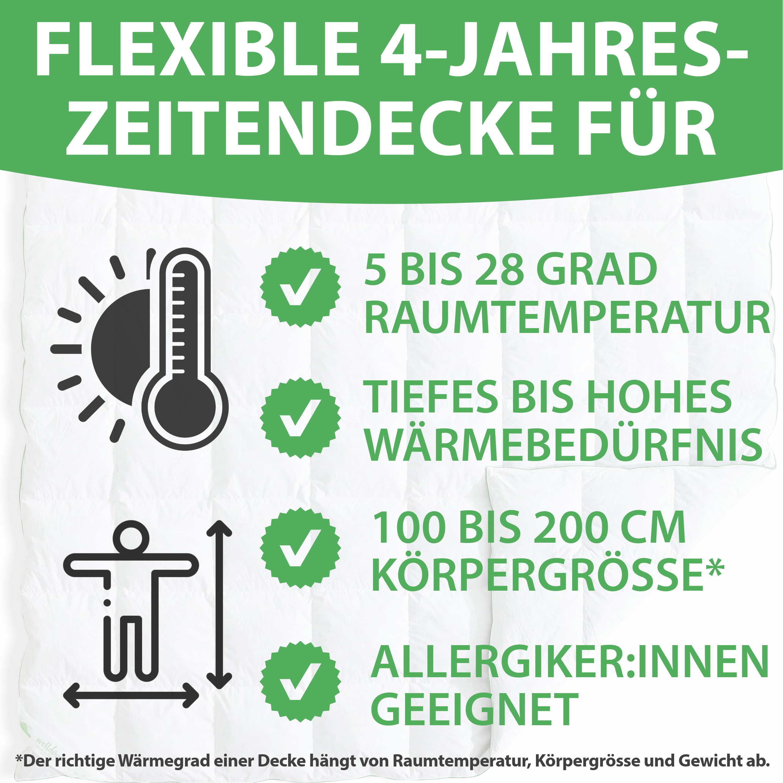Welldora Komfort Bettdecke zweiteilig Vierjahreszeiten mit Daunen & Federn.