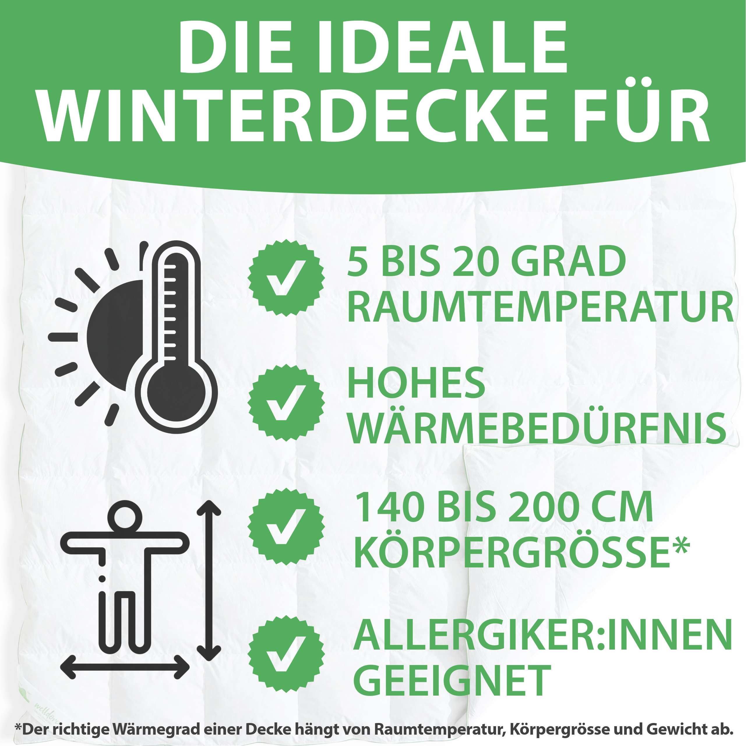 Welldora Komfort Bettdecke Winter mit Daunen & Federn.