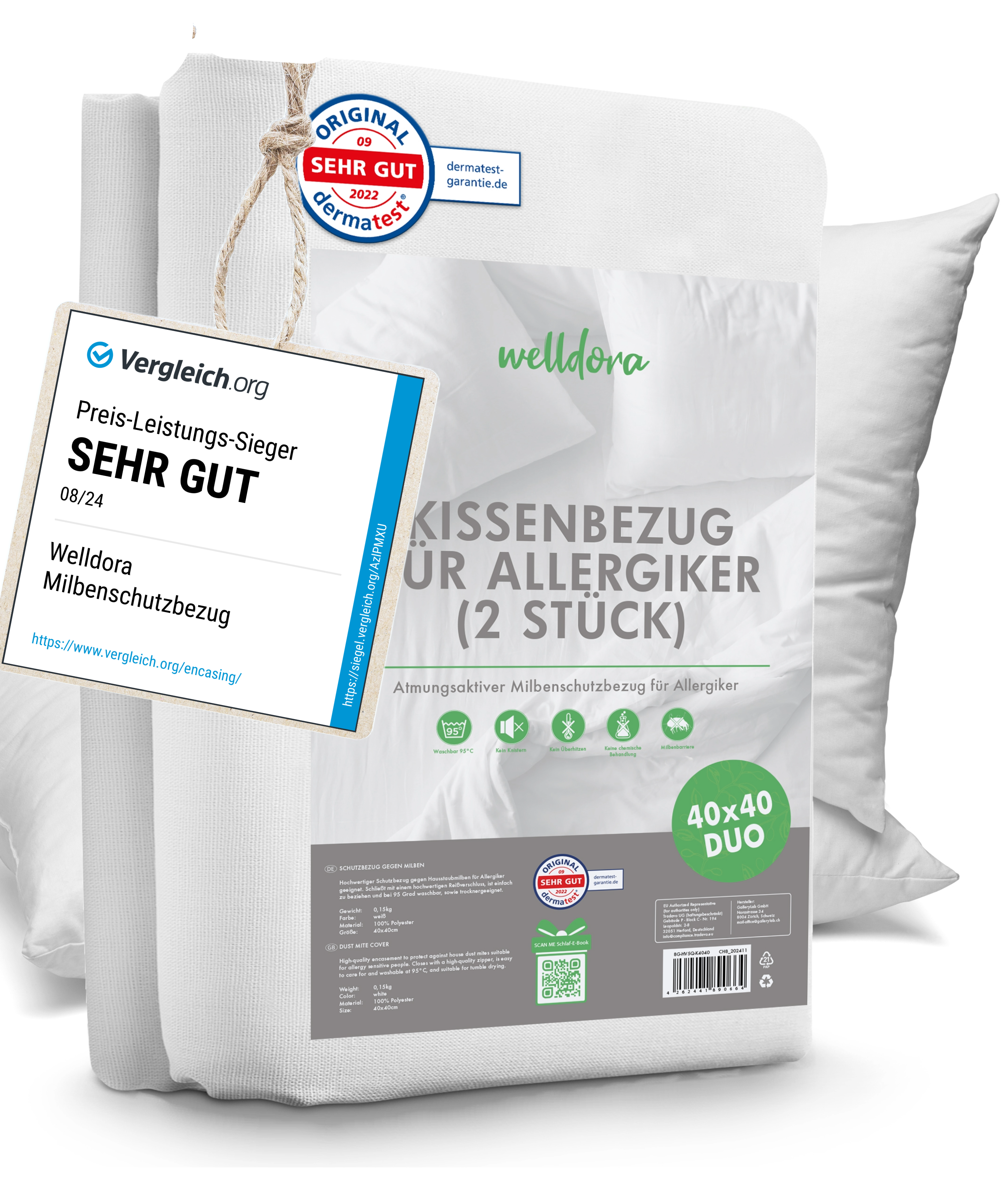 Welldora Premium Milbenbezug für Kissen 2-teilig encasing.