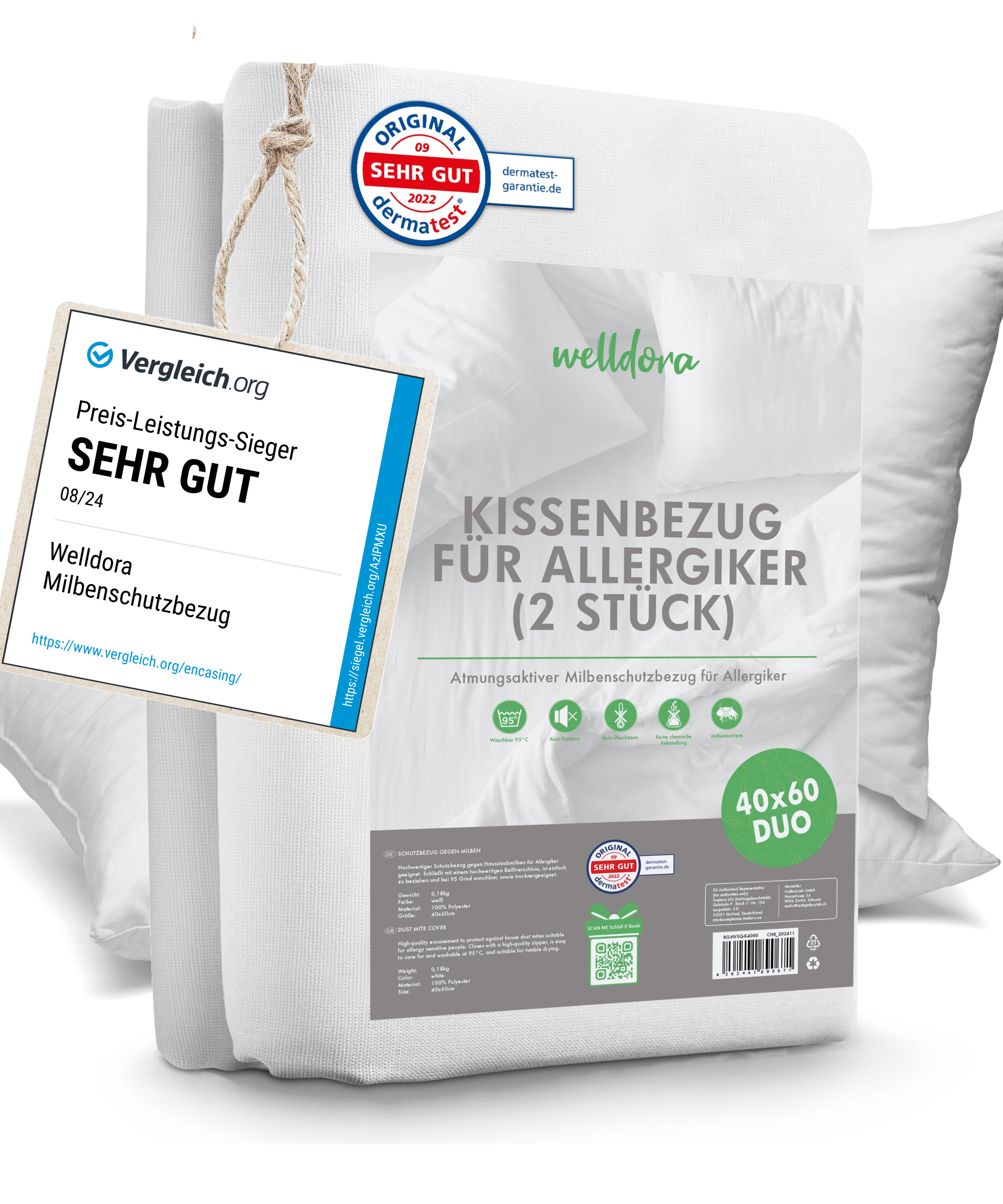 Welldora Premium Milbenbezug für Kissen 2-teilig encasing.
