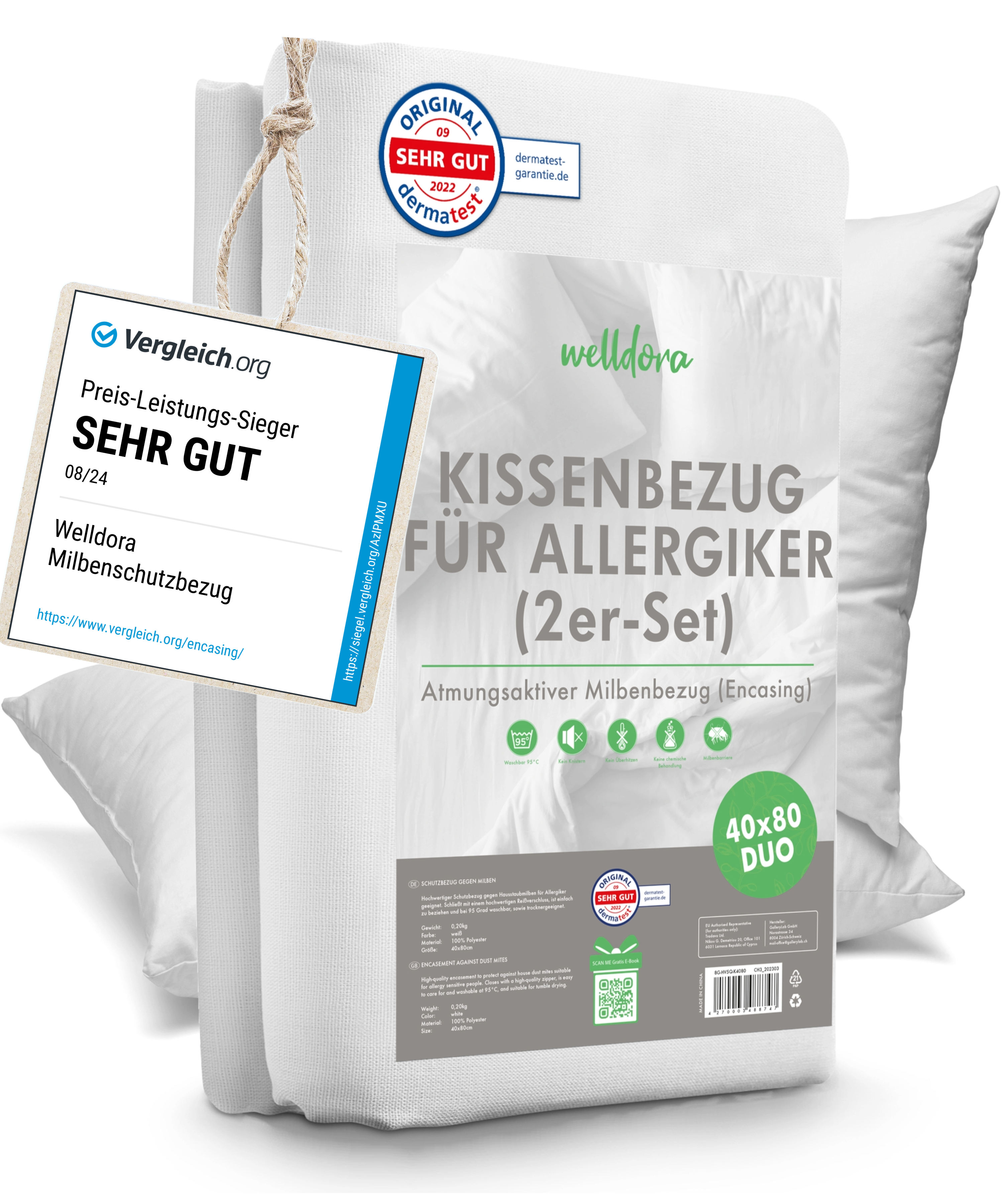 Welldora Premium Milbenbezug für Kissen 2-teilig encasing.