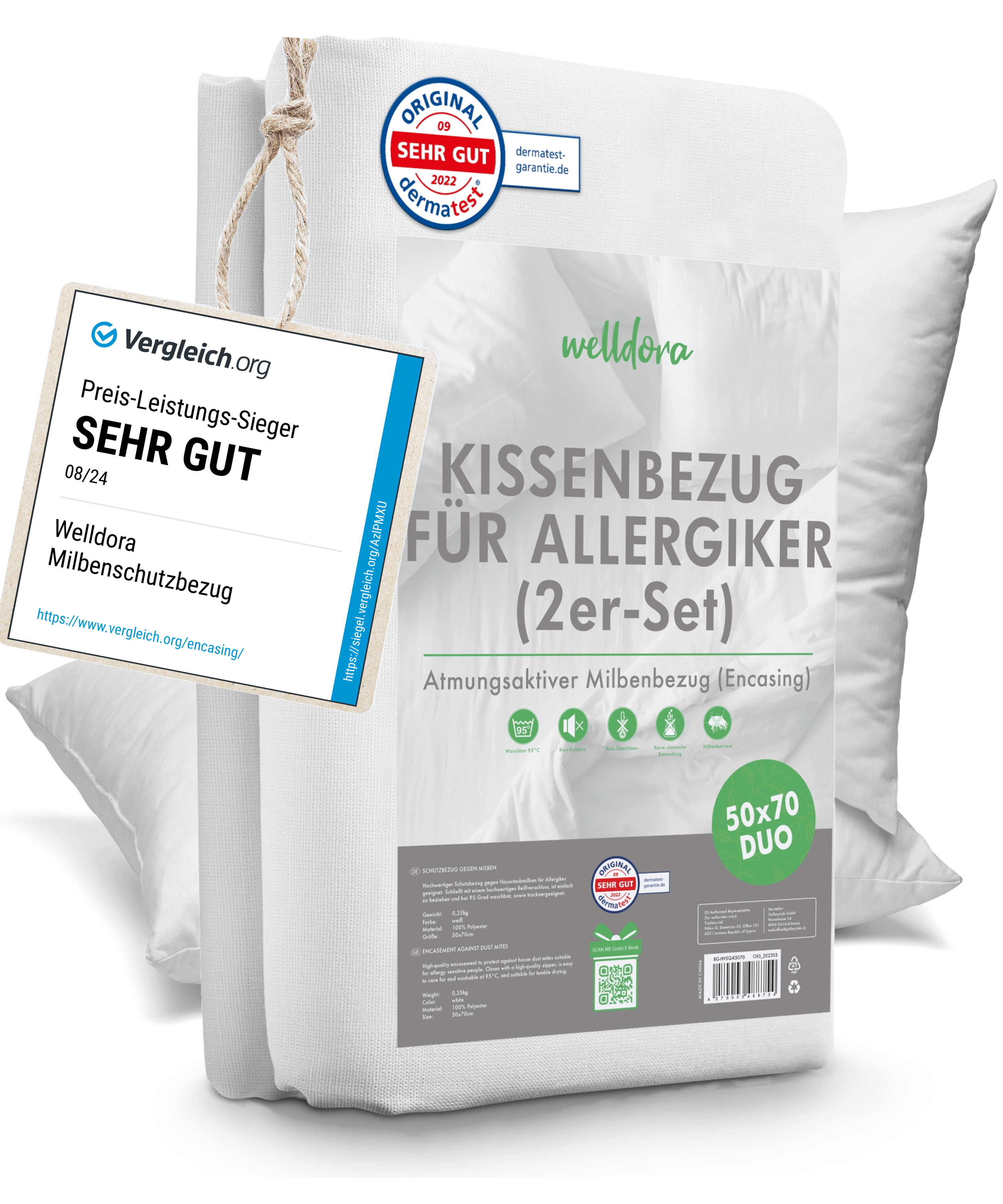 Welldora Premium Milbenbezug für Kissen 2-teilig encasing.