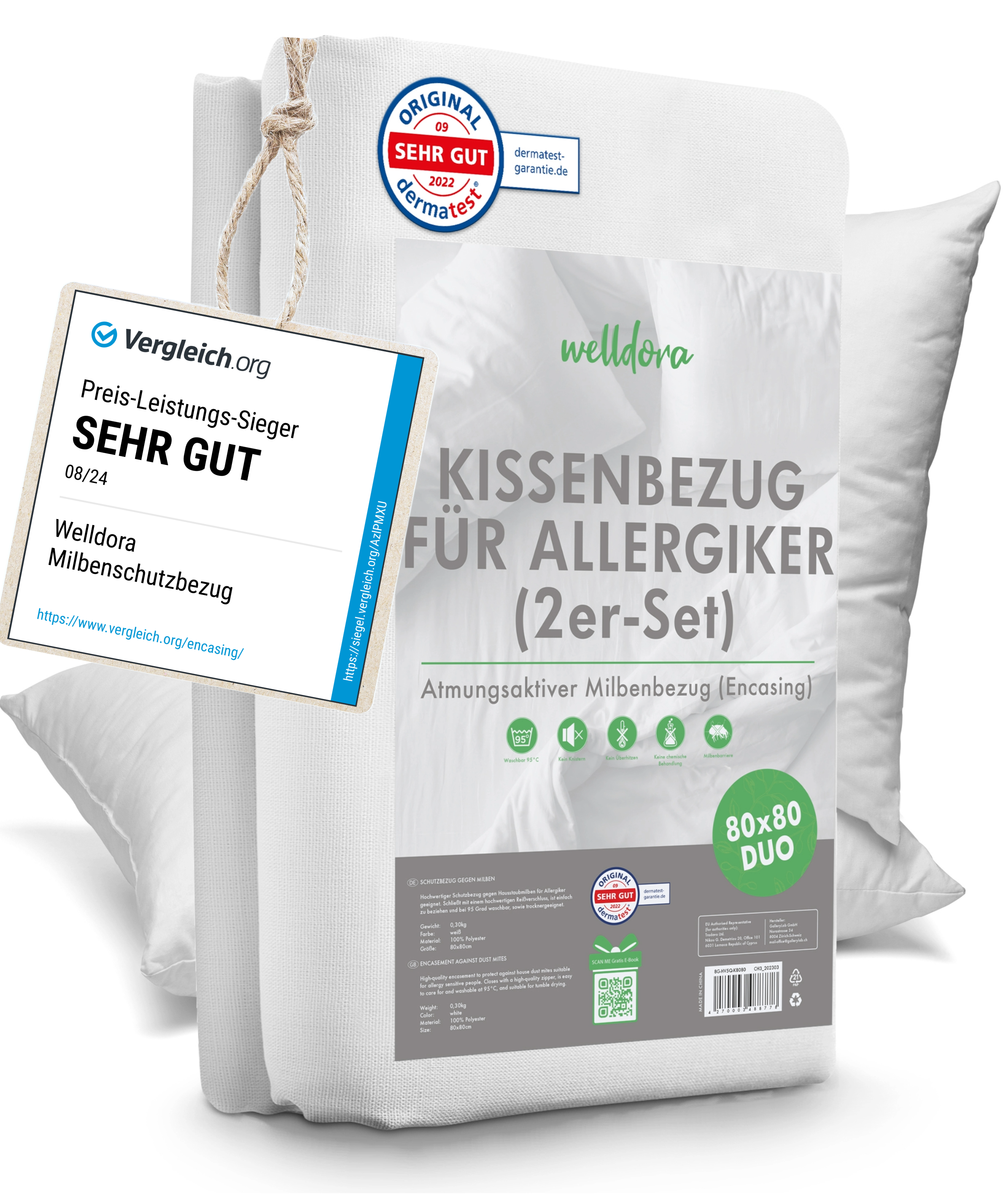 Welldora Premium Milbenbezug für Kissen 2-teilig encasing.