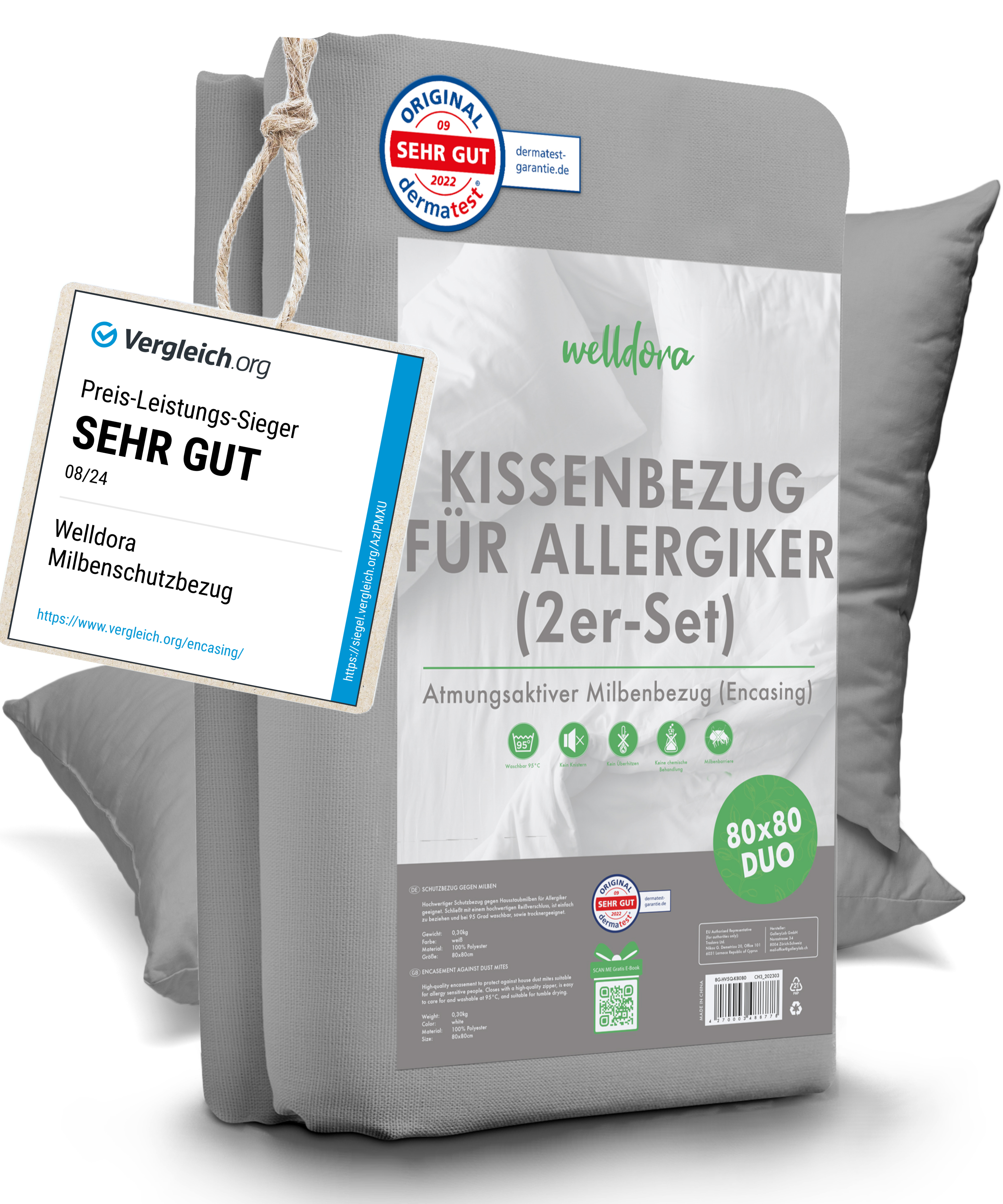 Welldora Premium Milbenbezug für Kissen 2-teilig encasing.
