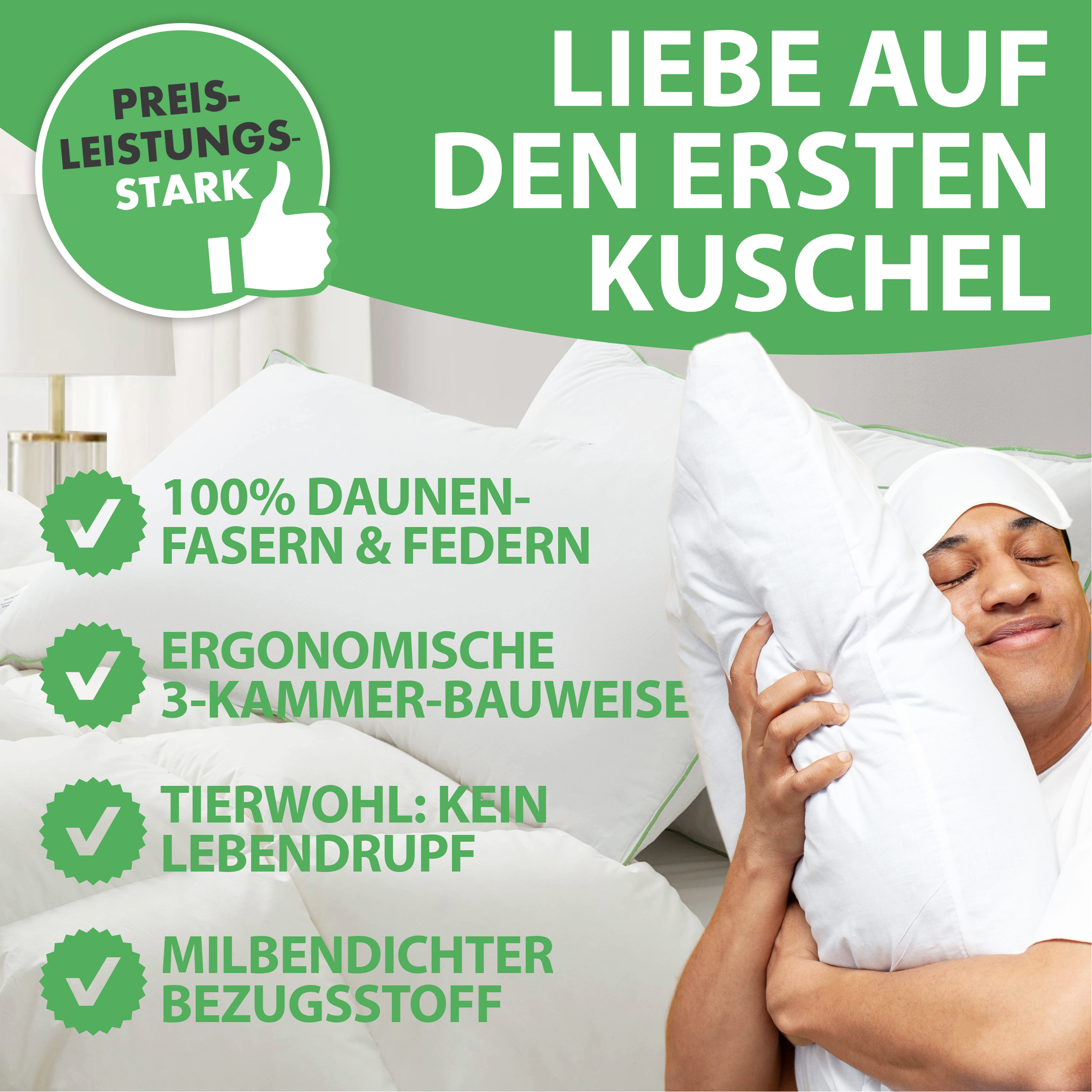 Welldora OmniDream 3-Kammer Premium Kopfkissen mit Daunen.
