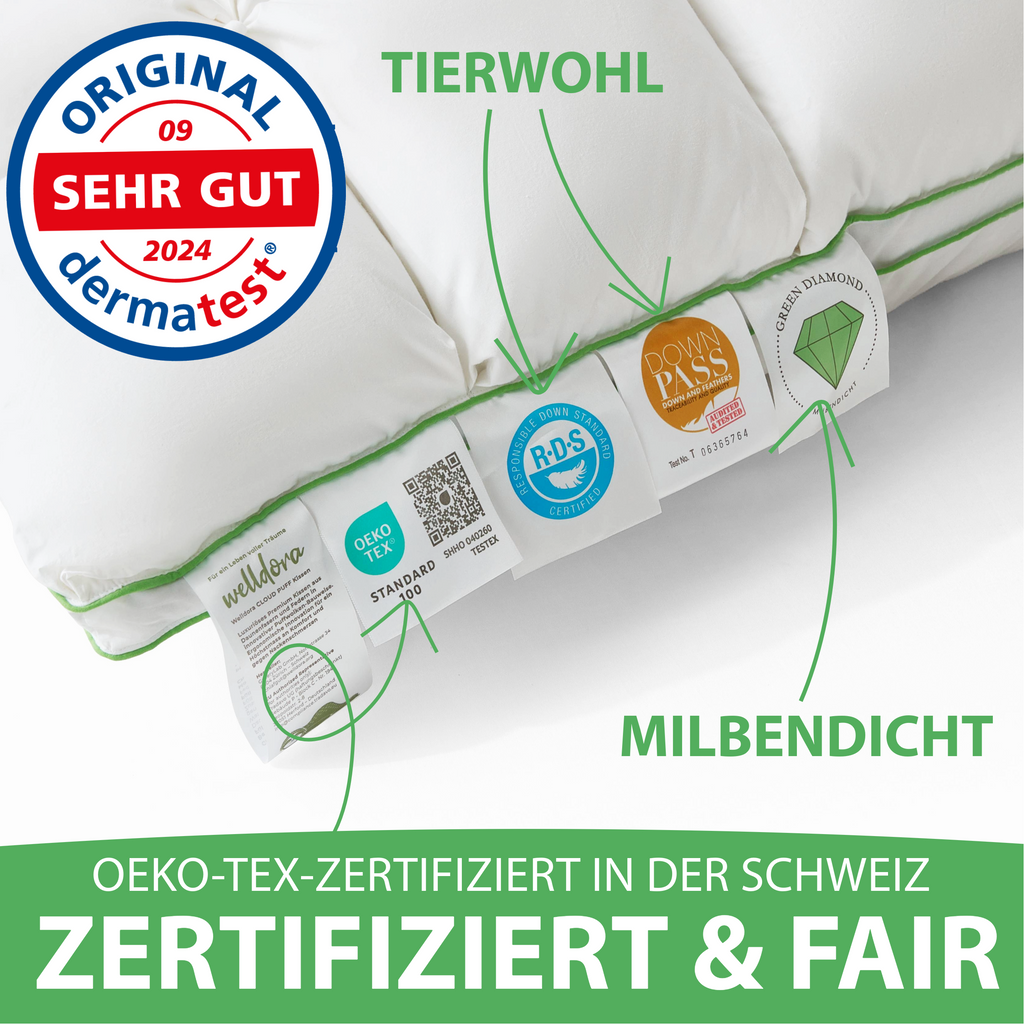 Welldora Puffwolken Premium Kopfkissen mit Daunen.