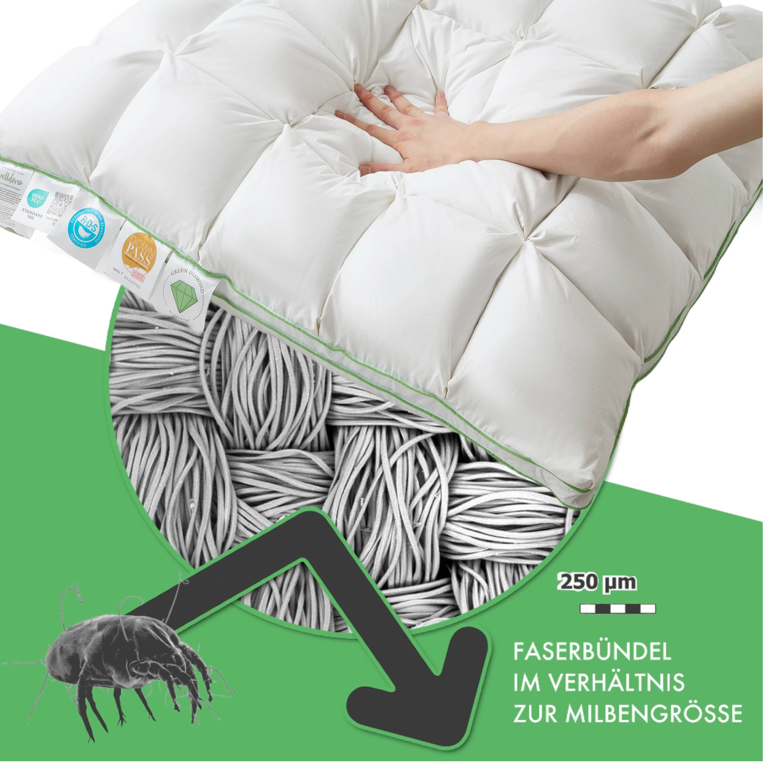 Welldora Puffwolken Premium Kopfkissen mit Daunen.