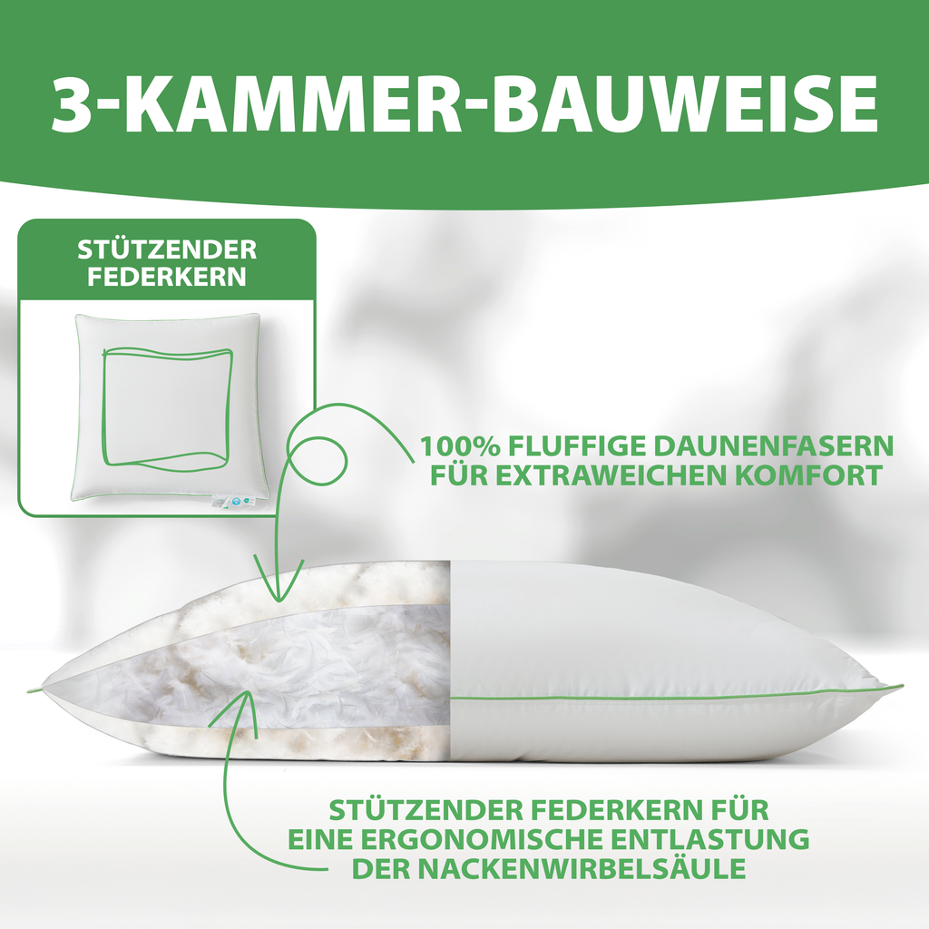 Welldora OmniDream 3-Kammer Premium Kopfkissen mit Daunen.