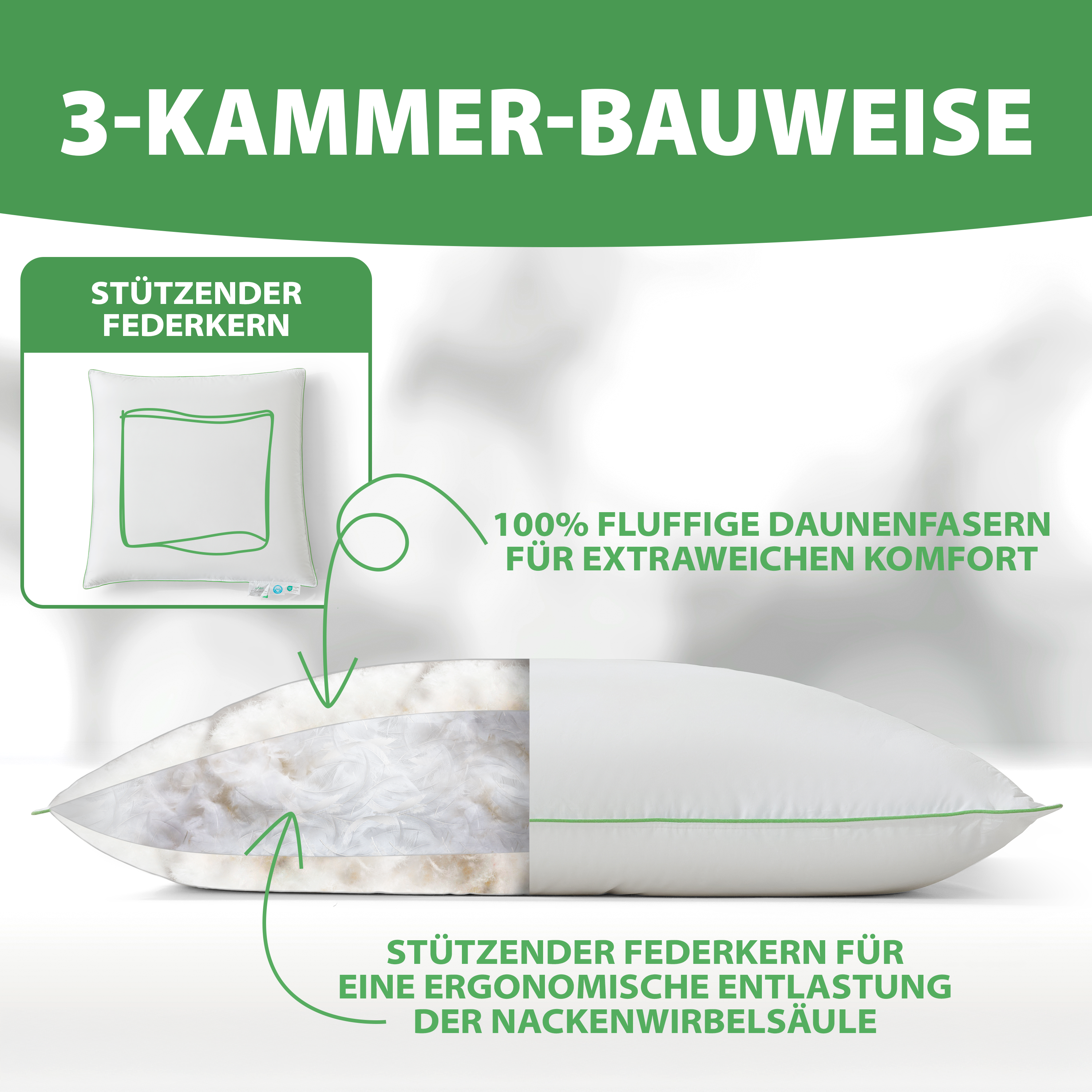 Welldora OmniDream 3-Kammer Premium Kopfkissen mit Daunen.