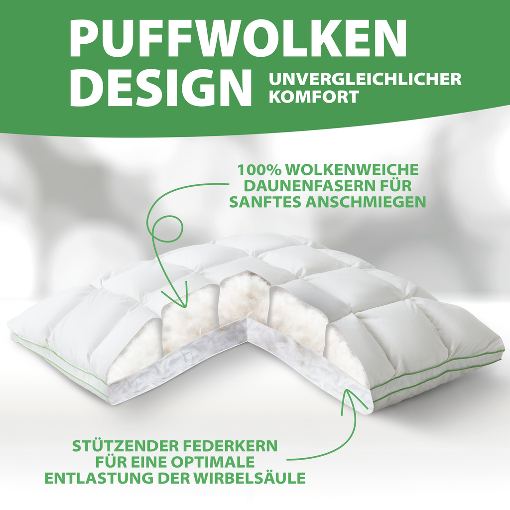 Welldora Puffwolken Premium Kopfkissen mit Daunen.