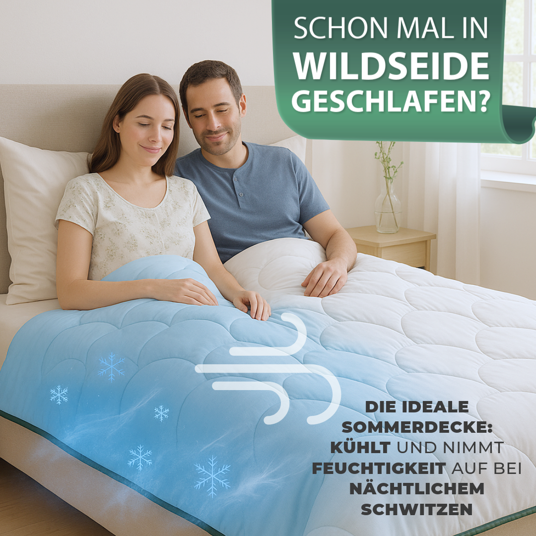 Welldora Sommerdecke aus Wildseide kühlend.