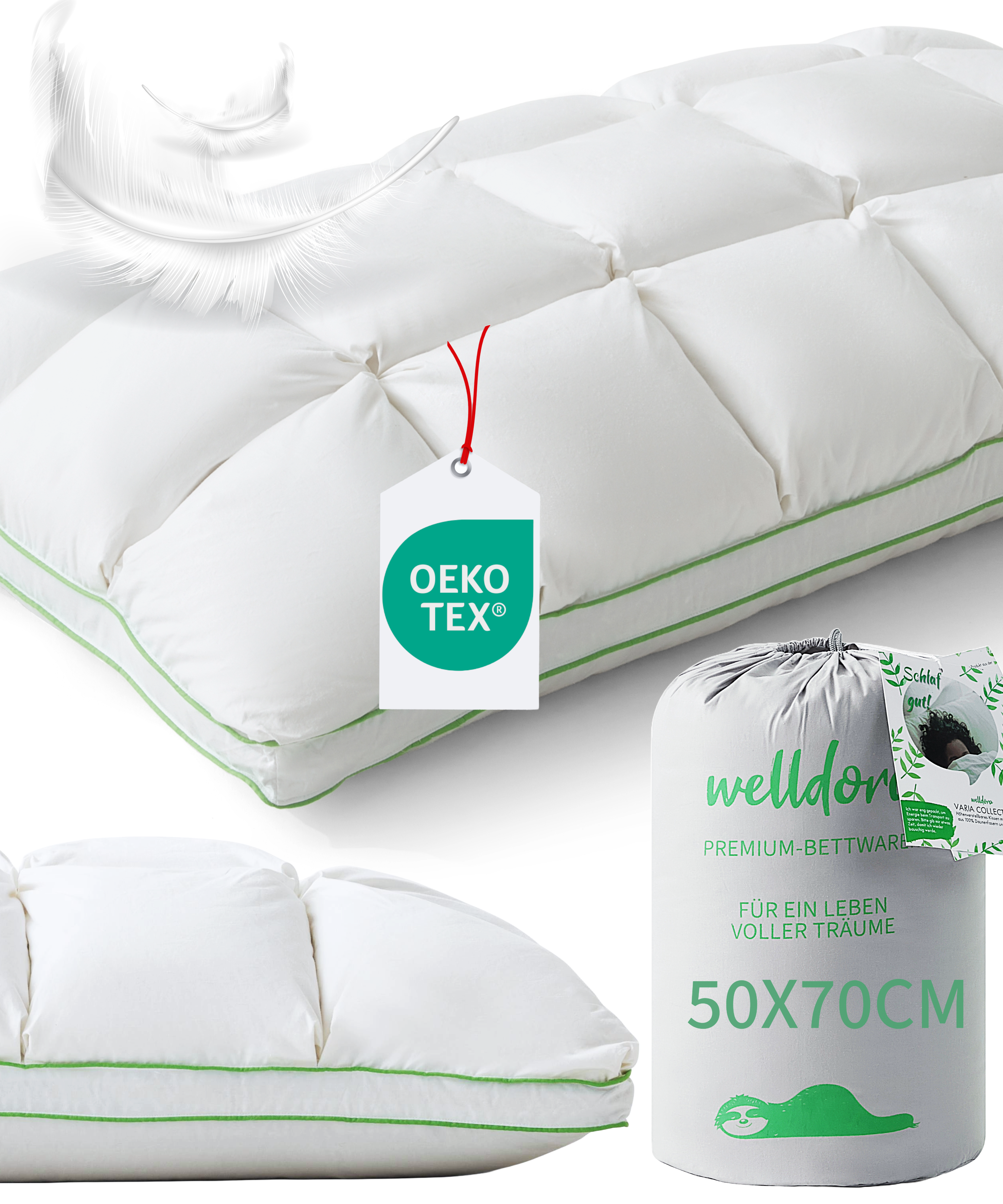 Welldora Puffwolken Premium Kopfkissen mit Daunen.